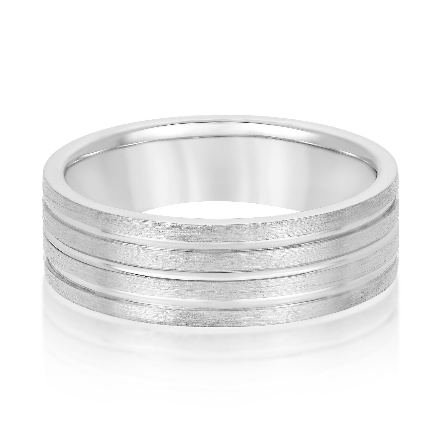 Men's 3 Groove Textured Wedding Band-VIRABYANI